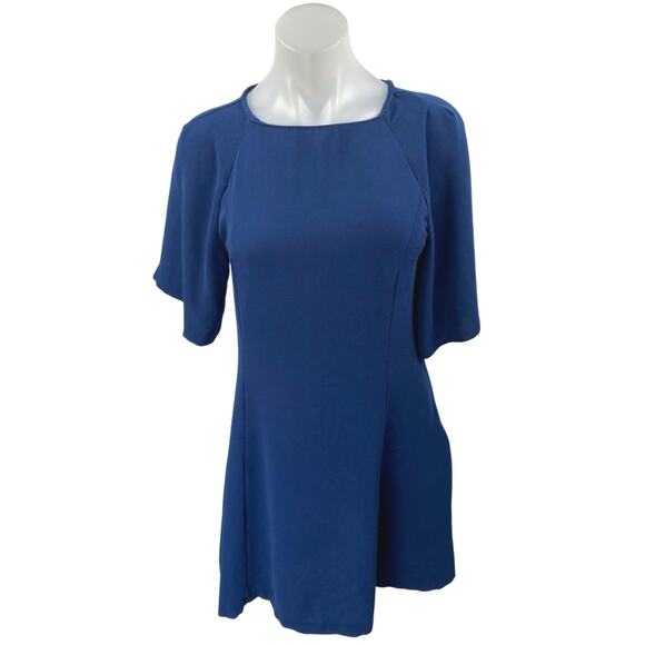 Zara Women's Blue Short Sleeve Square Neck Flared Mini A Line Dress Size S - Picture 2 of 5
